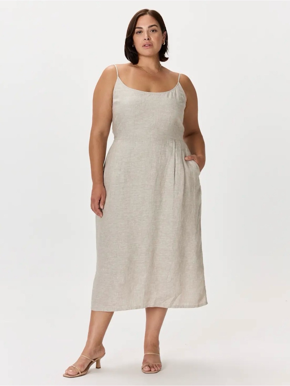 Quince European Linen Scoop Neck Midi Dress in Flax Size 2X Plus